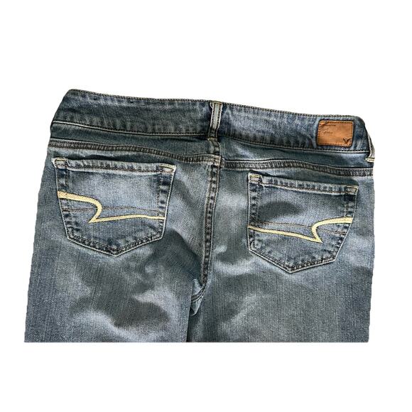 American Eagle Y2K Women’s Denim Blue Artist Flare Stretch Low Rise Jeans Sz 8 - Picture 7 of 7